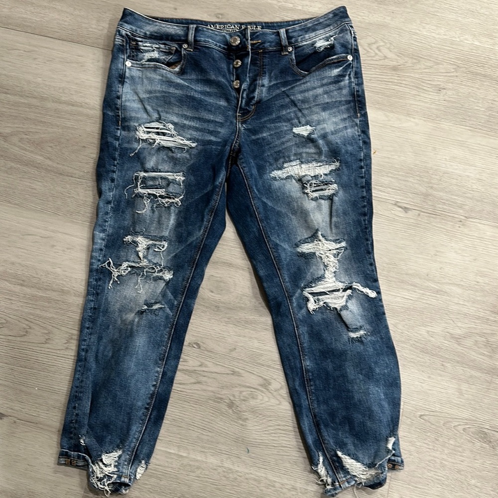 American Eagle Super Stretch distressed jeans.